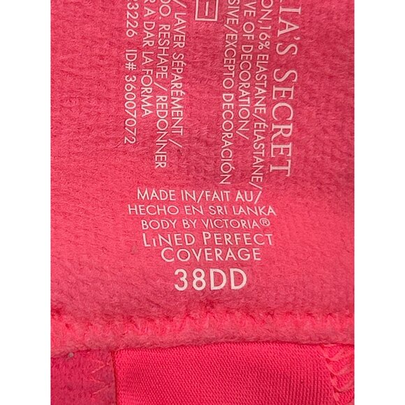Victorias Secret Perfect Coverage Bra 38DD Pink Lace Trim Bow Detail - Picture 8 of 8